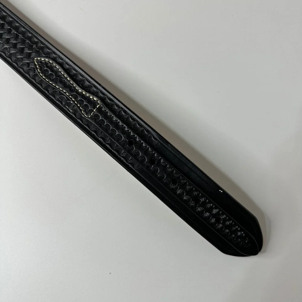 Canterbury Black Basketweave Embossed Belt Gold Tone Buckle Western Sz 34 NEW